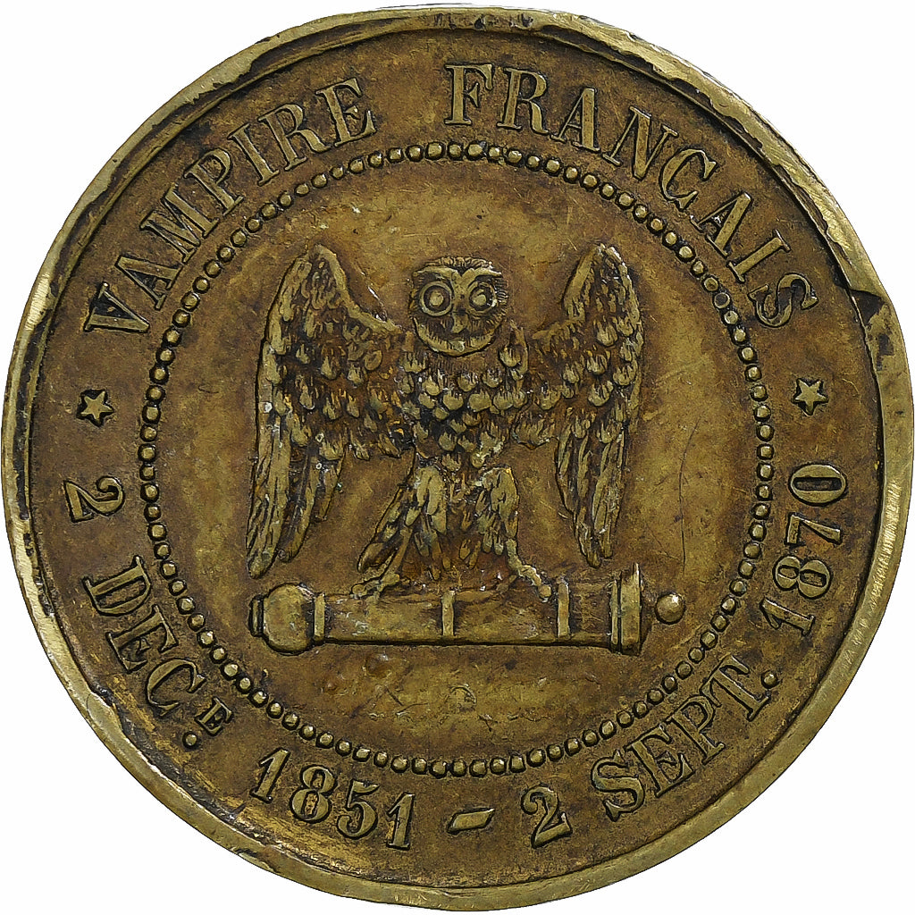 Francia, Napoleon III, 5 Centimes, 1870, Paris, Satirique, Bronzo, BB