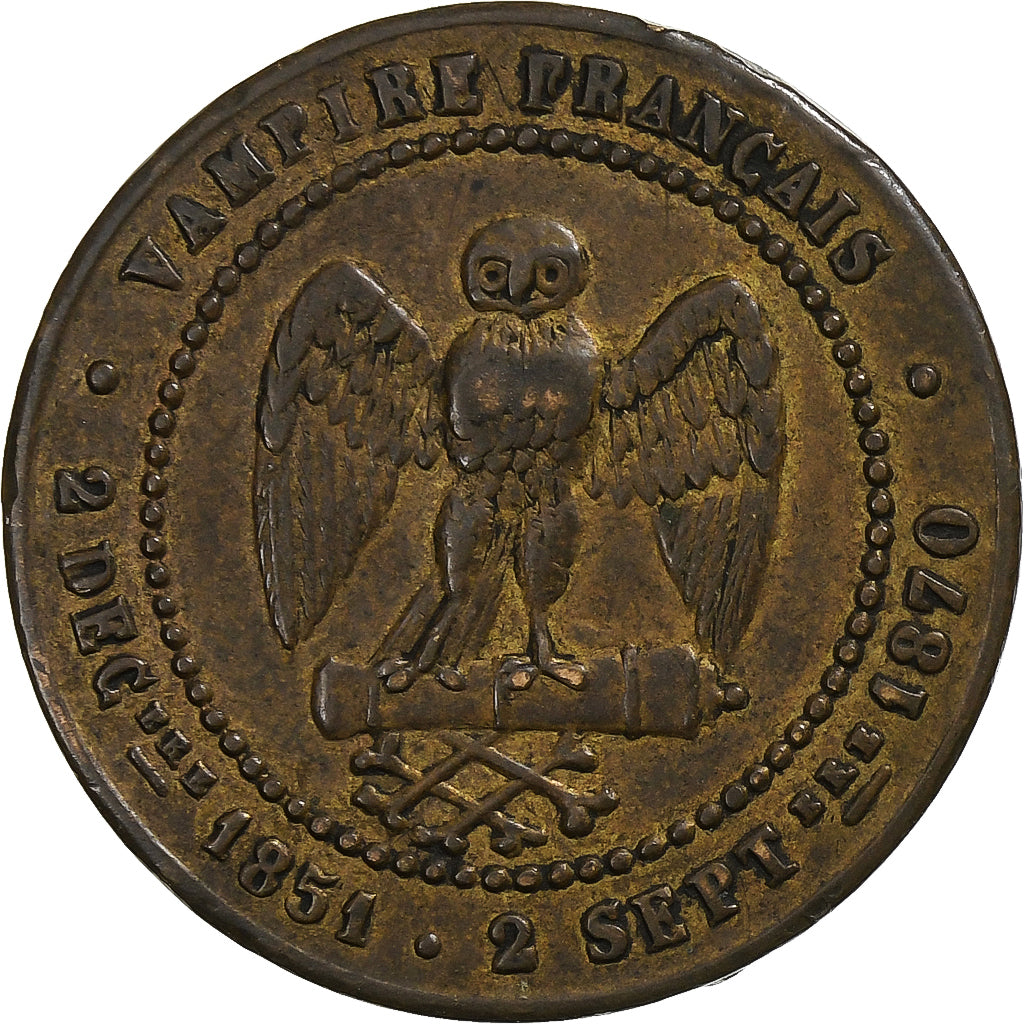 Francia, Napoleon III, 5 Centimes, 1870, Paris, Satirique, Bronzo, BB