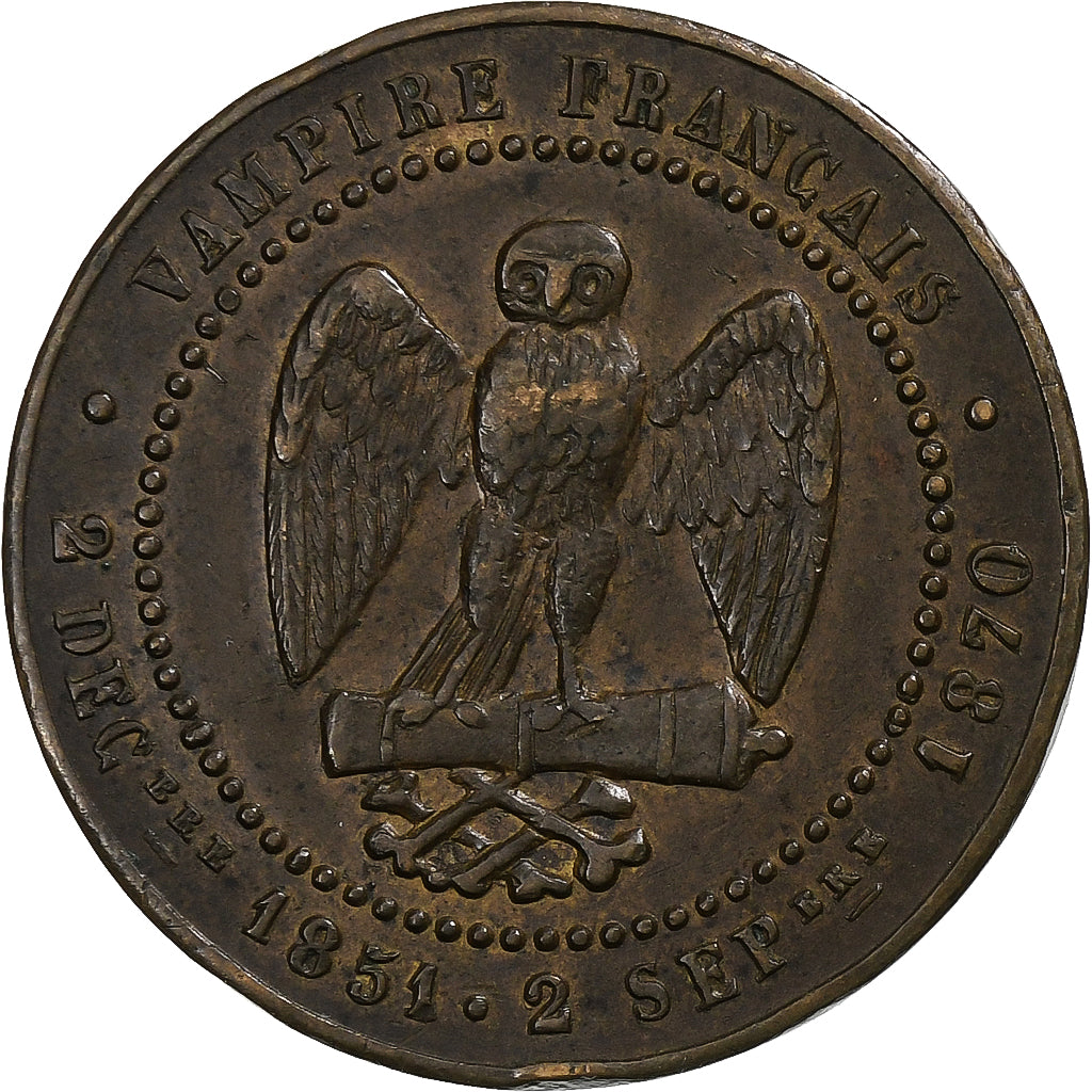 France, Napoléon III, 5 Centimes, 1870, Paris, Satirique, Bronze, TTB