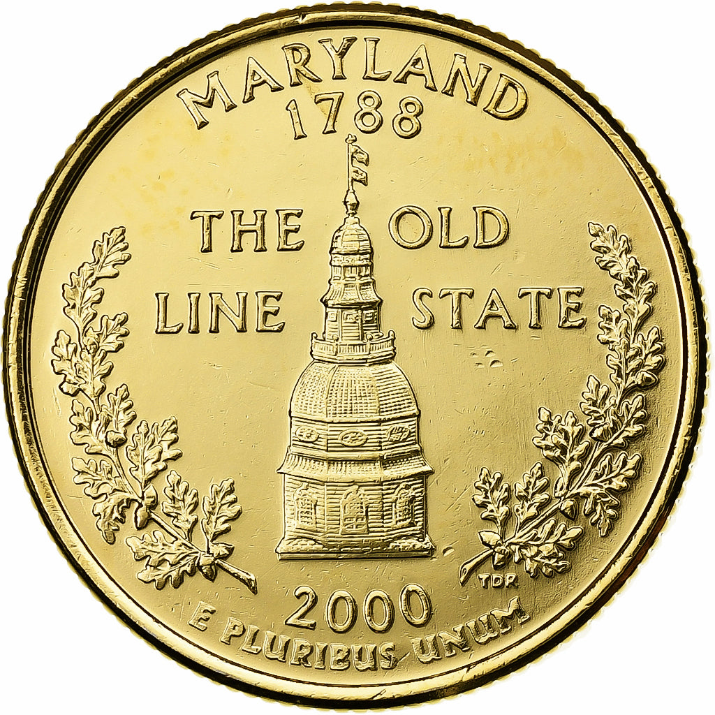 Stati Uniti, Quarter, Quarter Dollar, 2007, U.S. Mint, Maryland 1788, Doratura