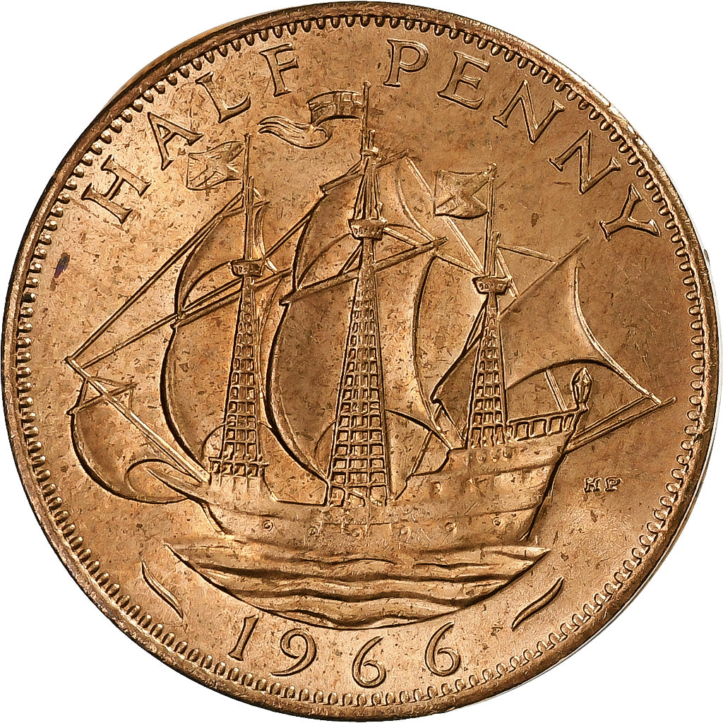 Great Britain, Elizabeth II, 1/2 Penny, Titanic, Boarding Pass, 1966, Bronze