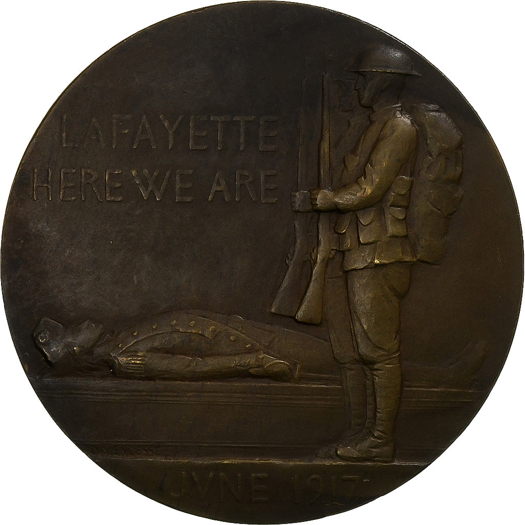 Frankrijk, Medaille, Général Pershing, Lafayette, 1917, Bronzen, Ovide