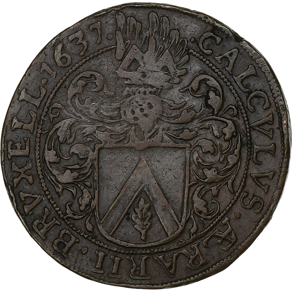 AUSTRIAN NETHERLANDS, Token, Duquenoy, Trésorier de Bruxelles, 1637, Copper