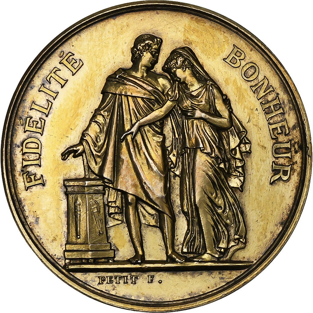 France, Médaille, Mariage, Fidélité Bonheur, 1874, Vermeil, Petit, SPL