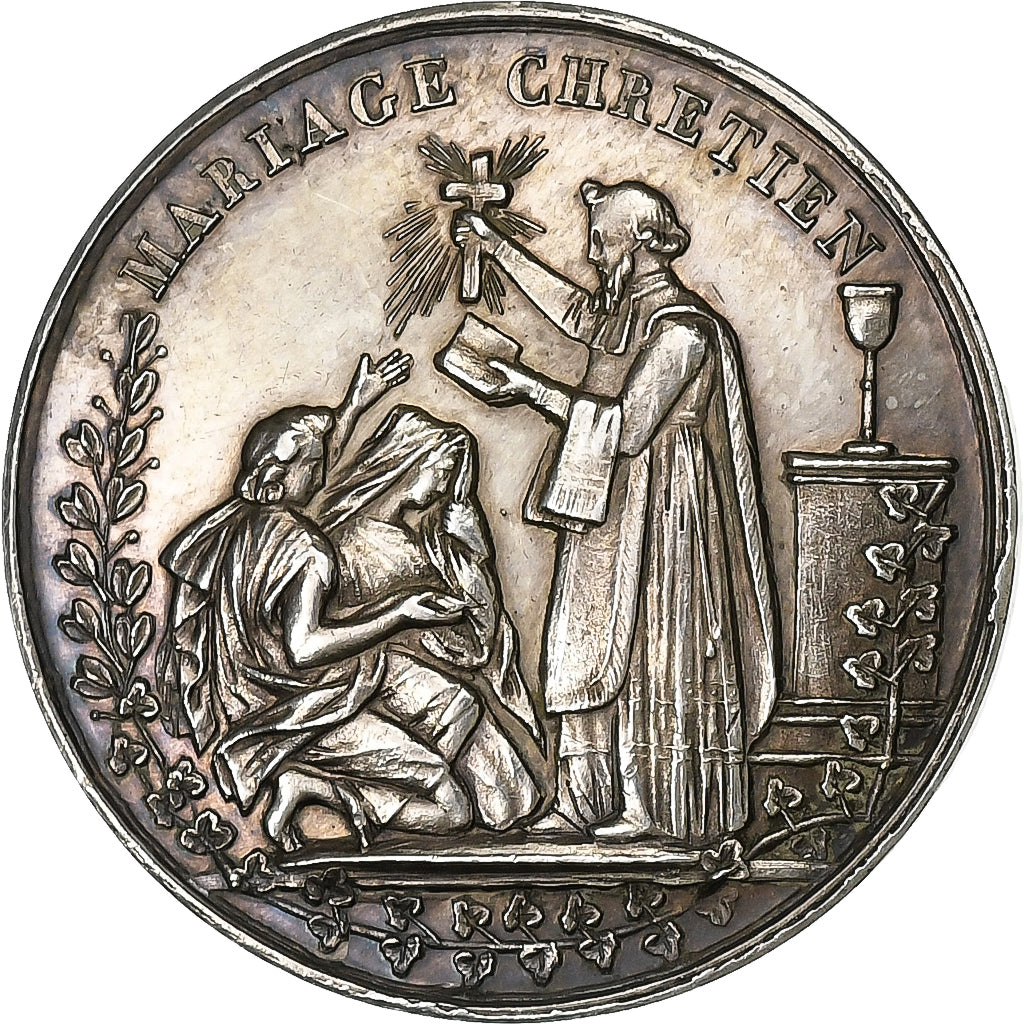 France, Medal, Mariage Chrétien, 1858, Silver, MS(63)