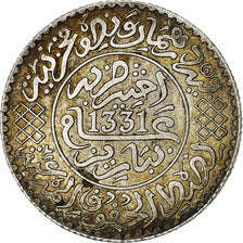 Morocco, Yusuf, 1/4 Rial, 2-1/2 Dirhams, 1912, bi-Bariz, Silver, AU(55-58)