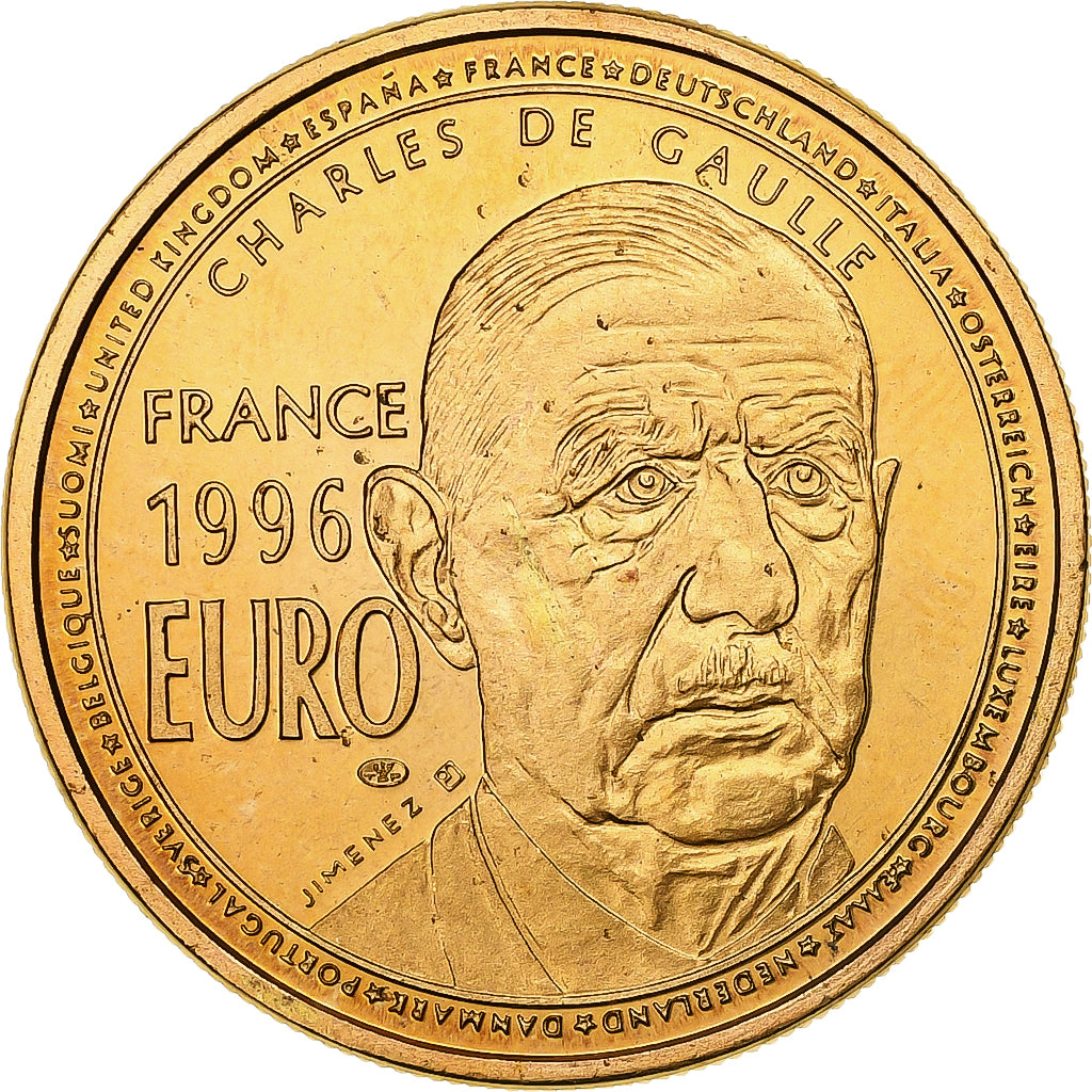 Francja, medal, Charles De Gaulle, 1 Euro Essai, 1996, Stop miedzi, Jimenez