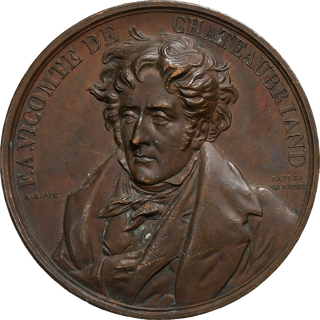 France, Medal, Louis-Philippe Ier, Chateaubriand, 1844, Copper, Bovy, EF(40-45)