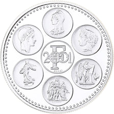 Francja, medal, Coq, Fin du Cours Légal du Franc, 2001, Srebro, MS(65-70)