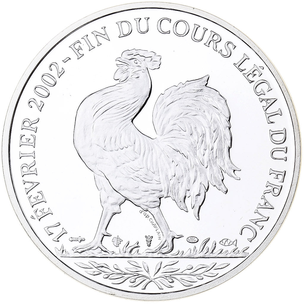 Francja, medal, Coq, Fin du Cours Légal du Franc, 2001, Srebro, MS(65-70)
