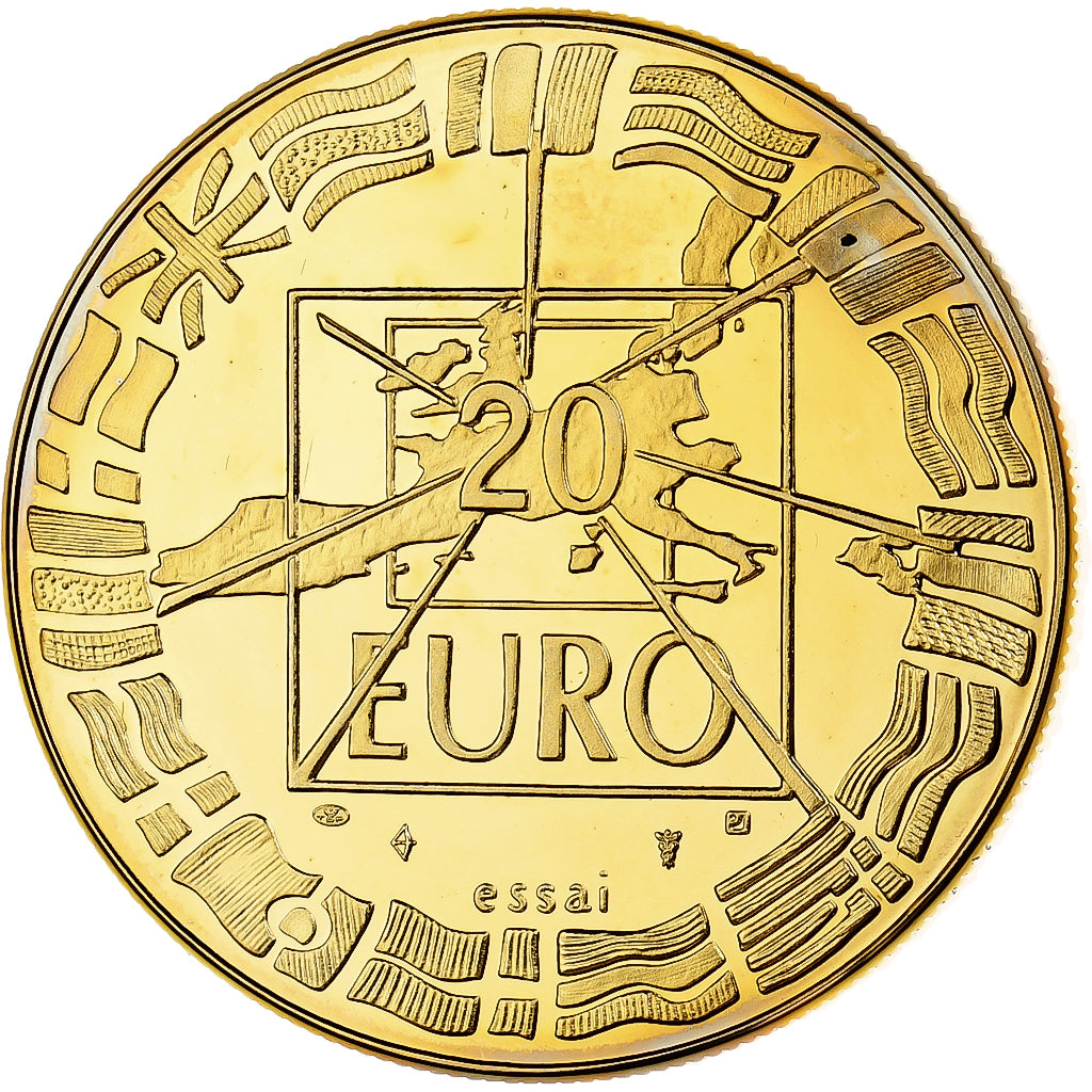Frankrijk, Medaille, Europe, 20 Euro Essai, 1998, Gilt Bronze, FDC