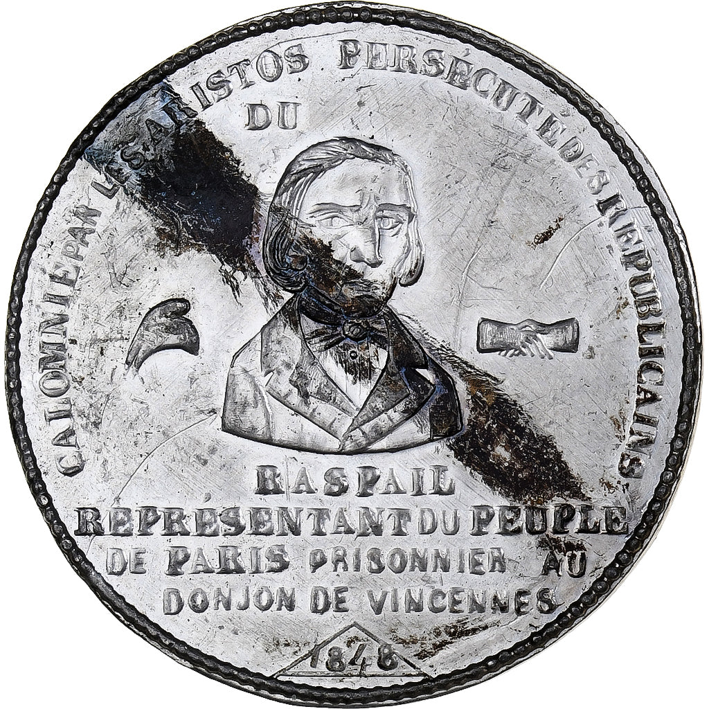France, Medal, Raspail Prisonnier au Donjon de Vincennes, (1848-1852), Tin