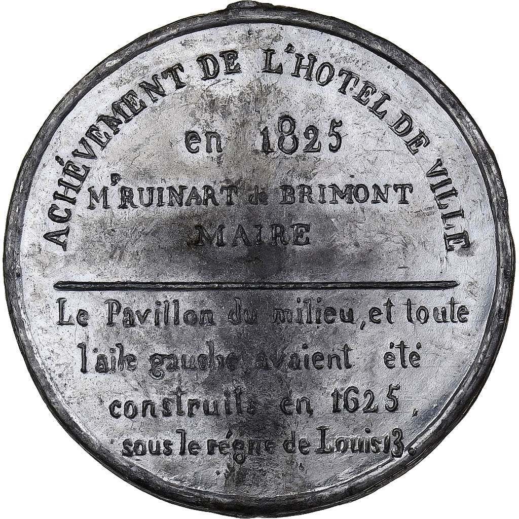 Frankreich, Medaille, Achèvement de l'Hôtel de Ville de Reims, 1825, Zinn, SS+