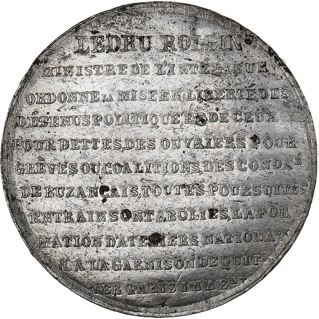 France, Médaille, Ledru Rollin, Ministre de l'Intérieur, 1848, Etain, TTB+
