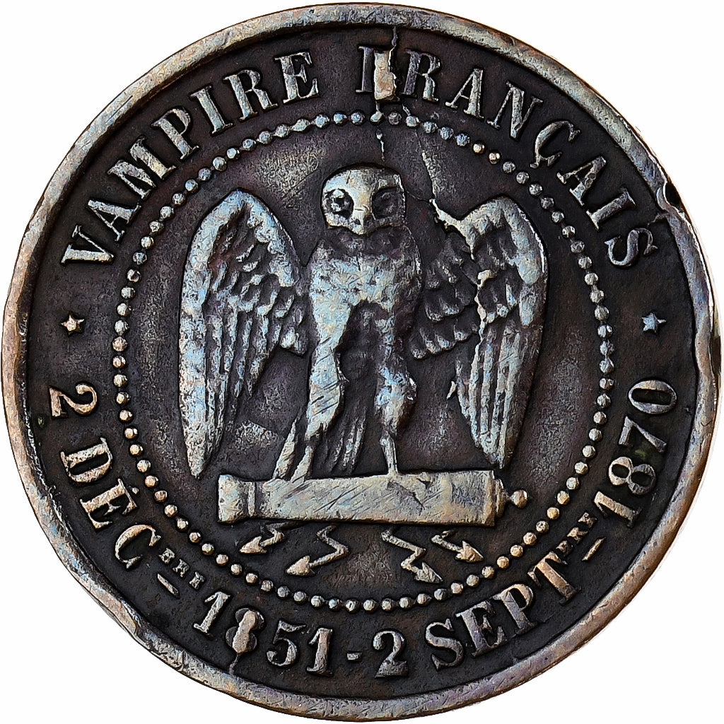 Francia, Napoleon III, Module de 5 Centimes, 1870, Paris, Satirique, Bronzo, MB+