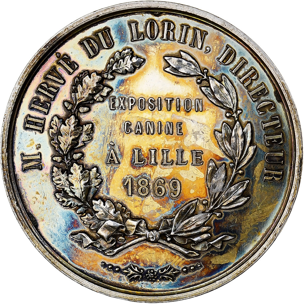 France, Médaille, Napoléon III, Exposition Canine à Lille, 1869, Argent, SPL