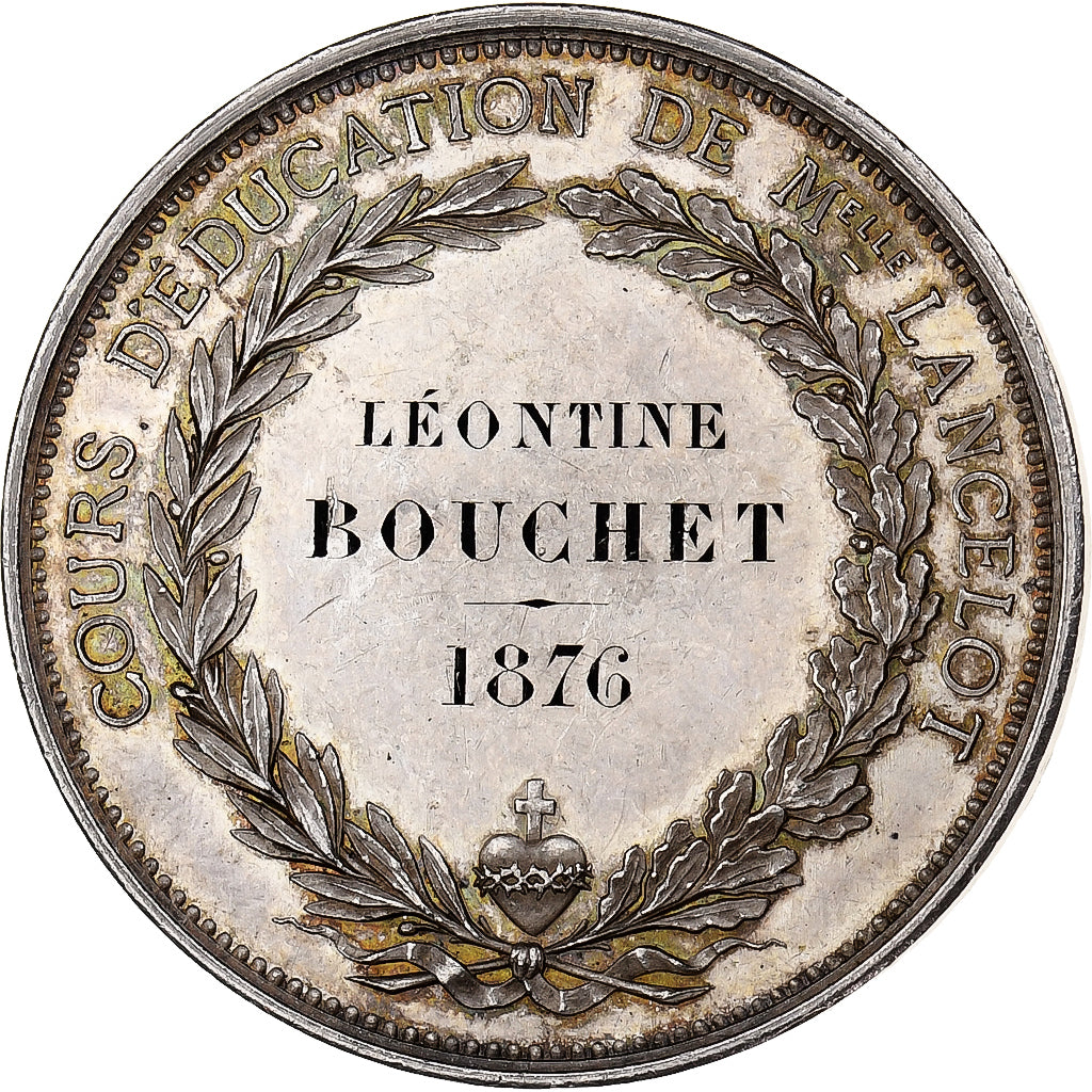 France, Medal, Religion, Travail, Science, Cours d'Education, 1876, Silver