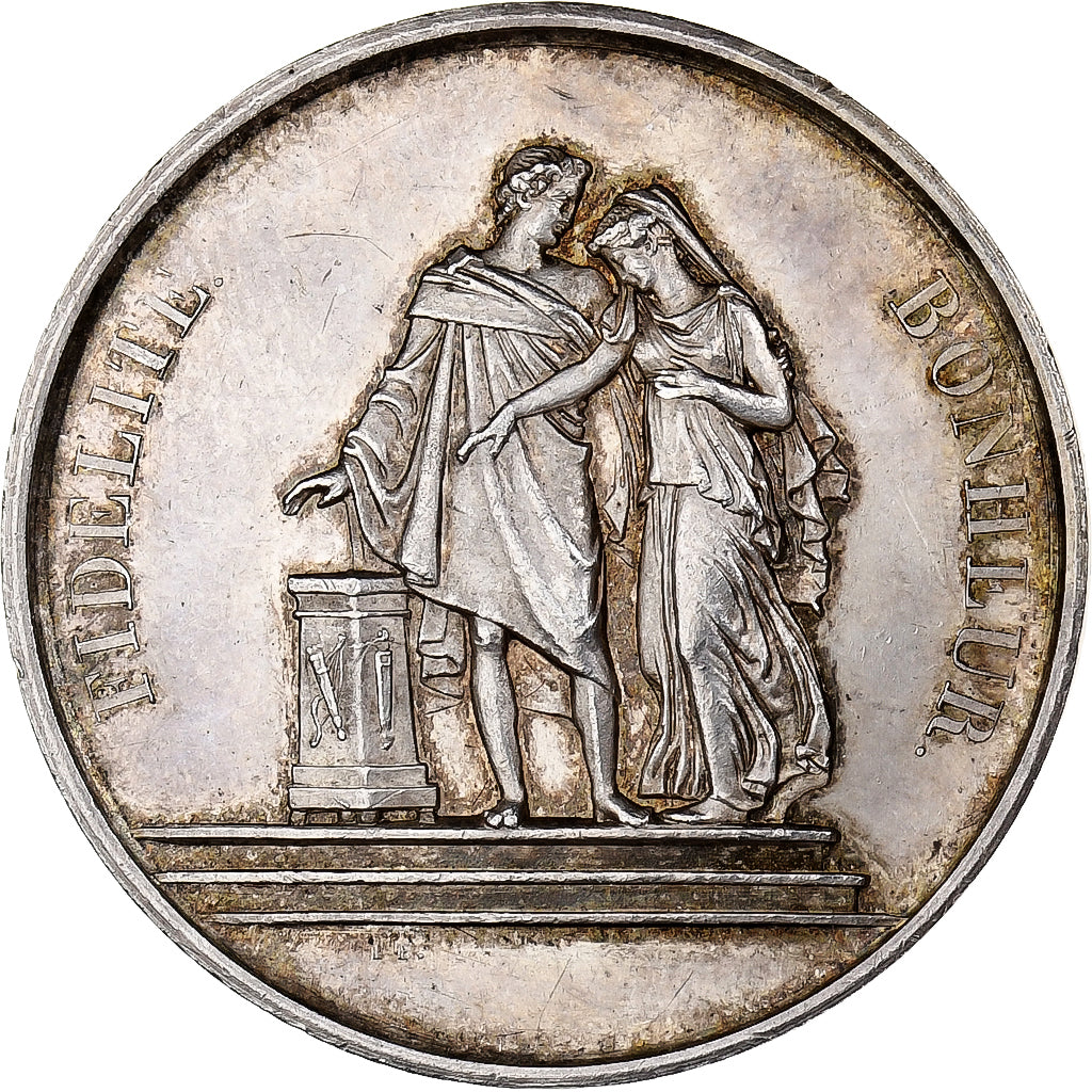 France, Médaille, Mariage, Fidélité Bonheur, 1880, Argent, Petit, TTB+