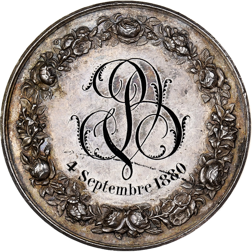 France, Médaille, Mariage, Fidélité Bonheur, 1880, Argent, Petit, TTB+