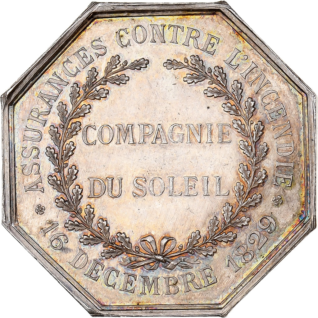 France, Token, Compagnie du Soleil, Incendie, 1829, Silver, MS(60-62)