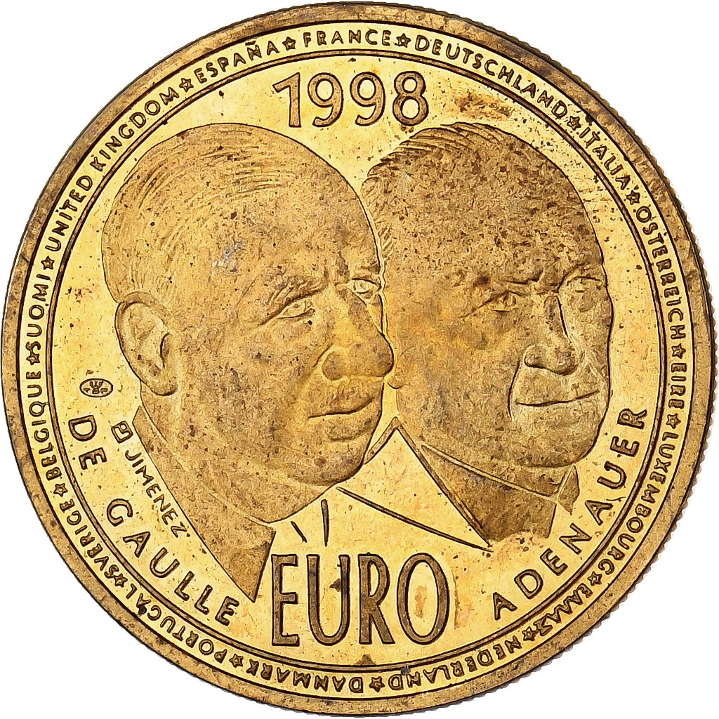 France, Médaille, 10 Euro Essai, De Gaulle-Adenauer, 1998, Copper Gilt