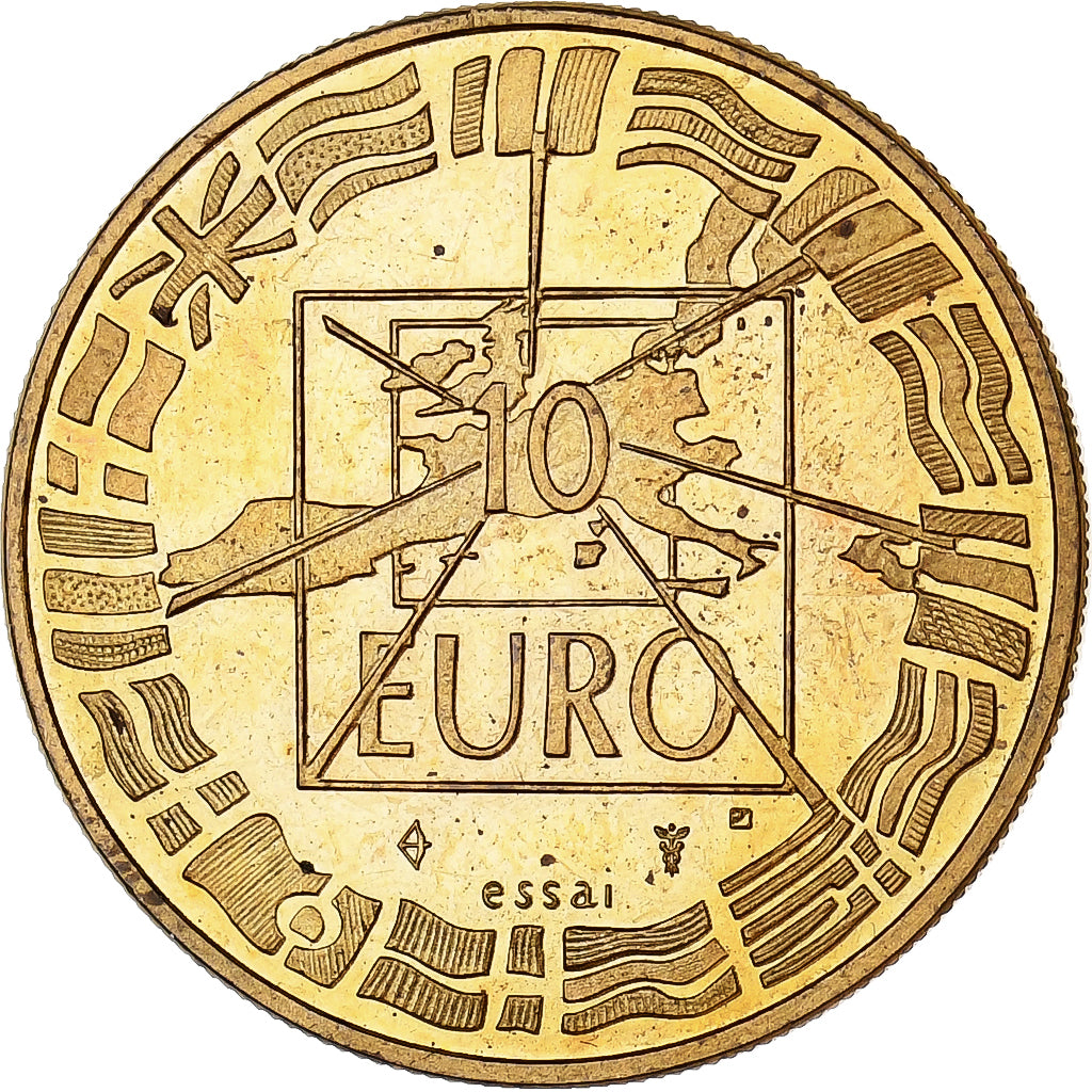 France, Médaille, 10 Euro Essai, De Gaulle-Adenauer, 1998, Copper Gilt