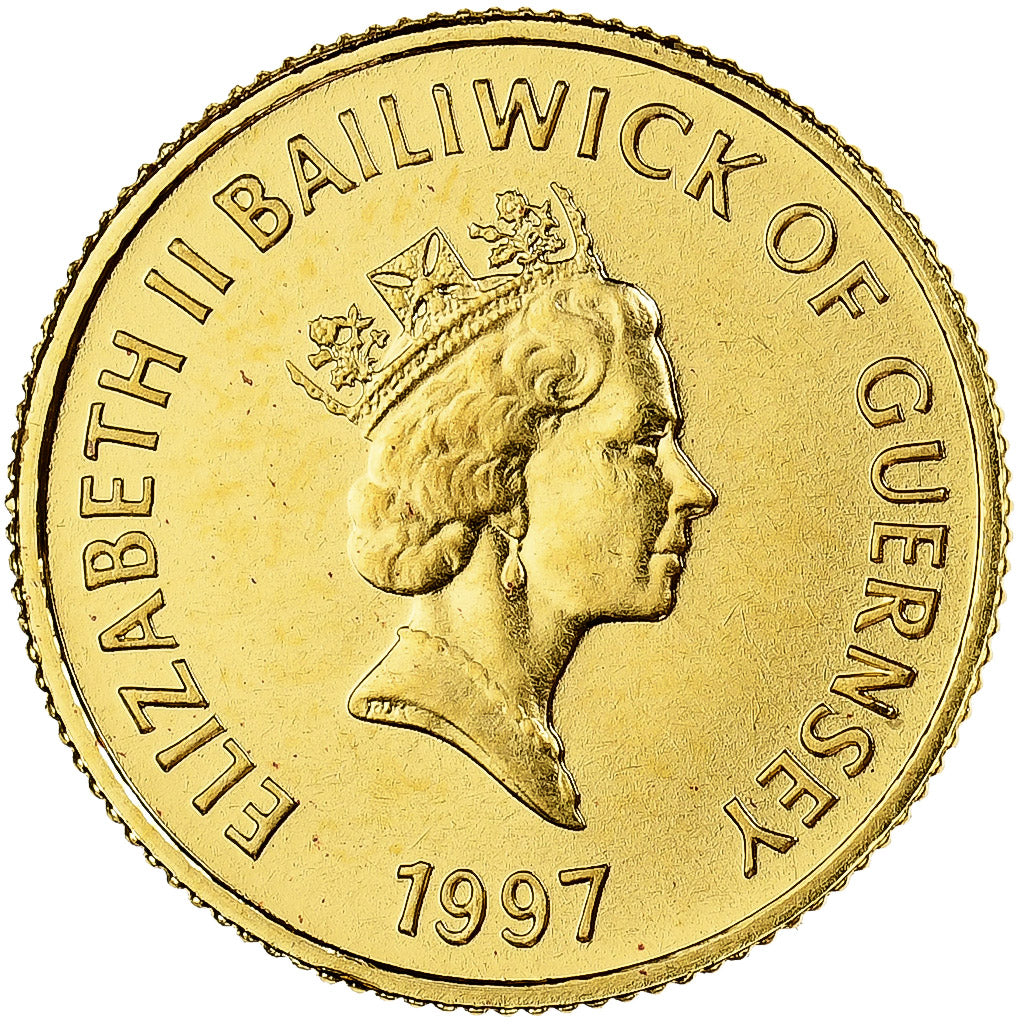 Guernsey, Elizabeth II, 5 Pounds, 1997, British Royal Mint, 50 ans du mariage de