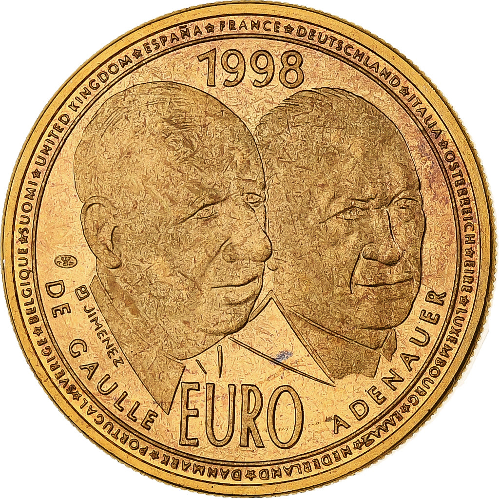 Francia, medaglia, 10 Euro Essai, De Gaulle-Adenauer, 1998, Rame dorato