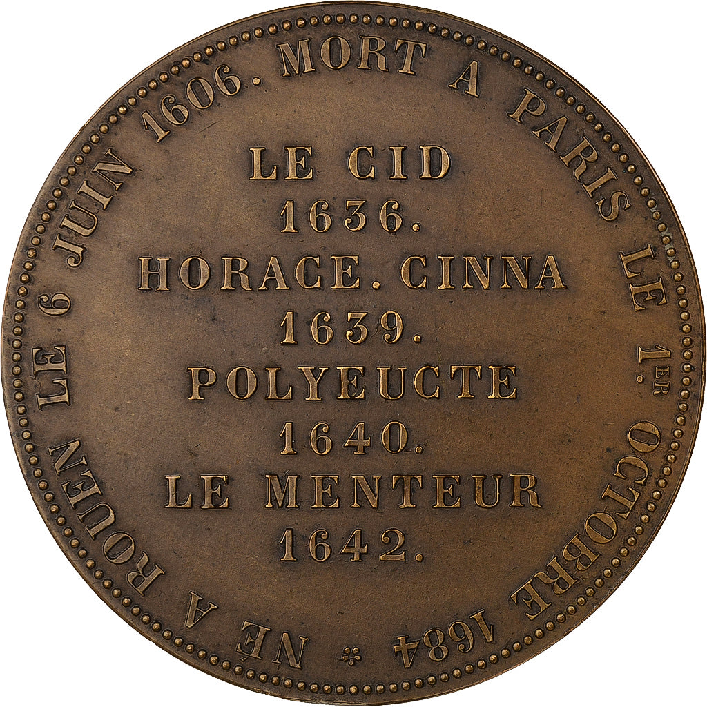France, Medal, Pierre Corneille, 1873, Bronze, Borrel, AU(55-58)