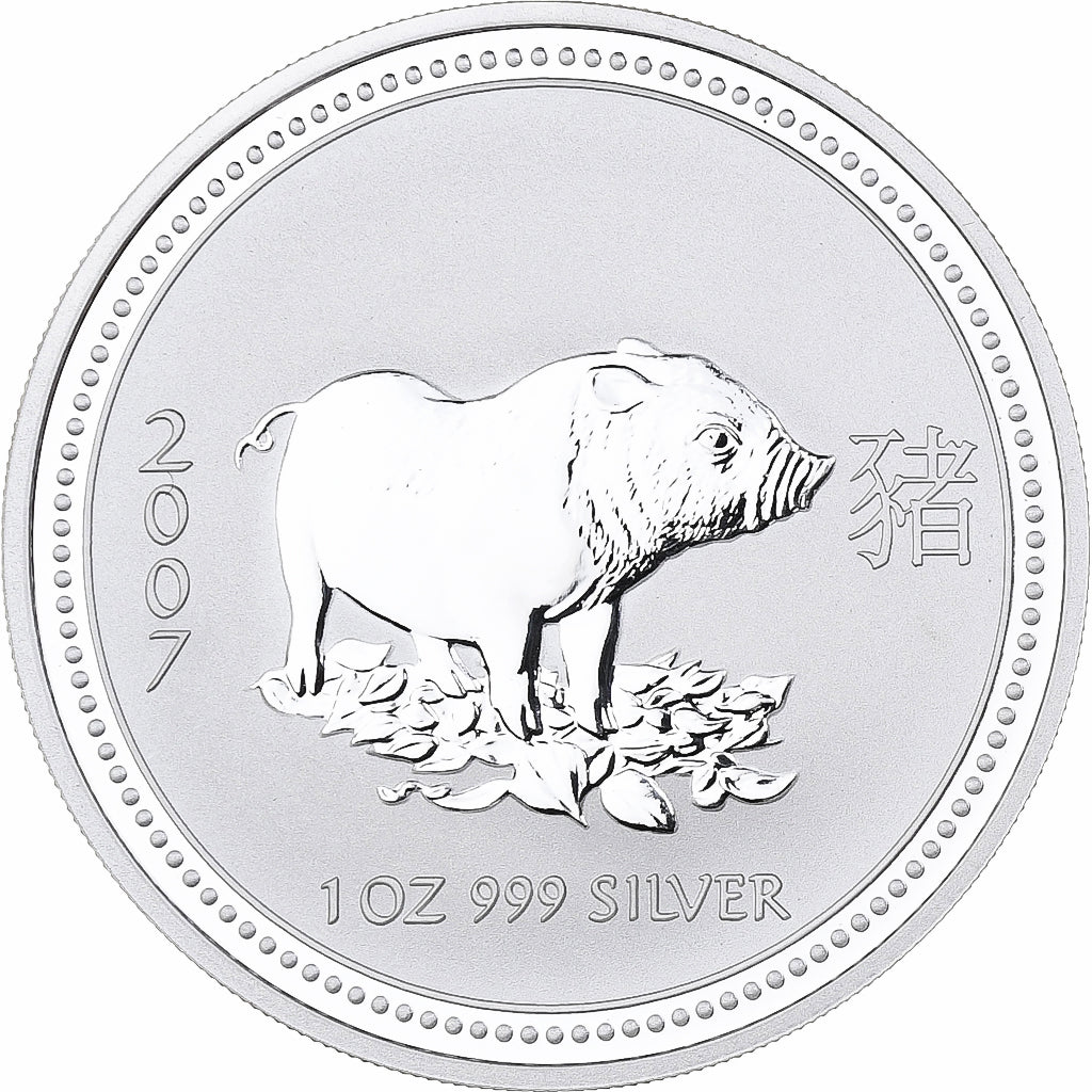 Coin, Australia, Year of the Pig, Dollar, 2007, 1 Oz, MS(65-70), Silver