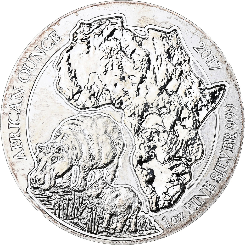 Rwanda, 50 Francs, Hippopotamus, 2017, 1 Oz, Silver, MS(64)