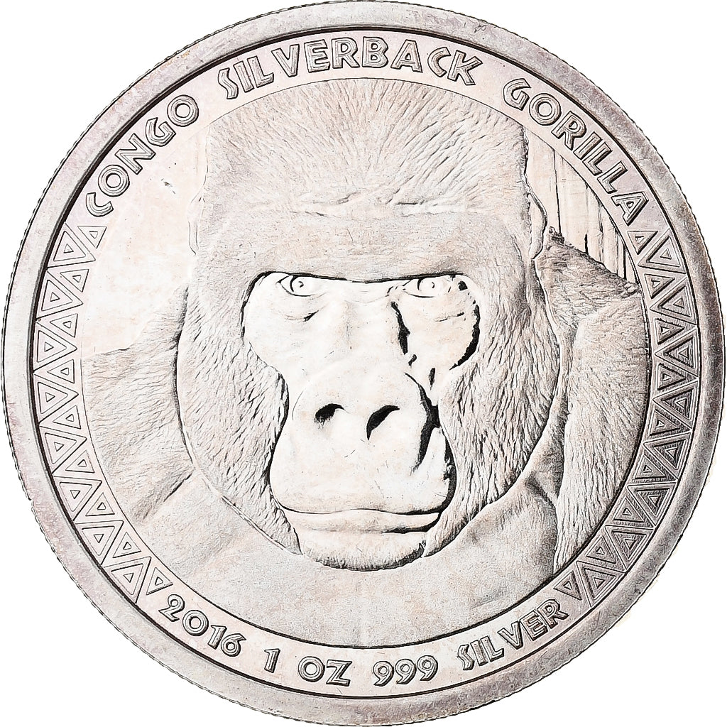 Congo, 5000 Francs, Congo Silverback Gorilla, 2016, Scottsdale, 1 Oz, Plata, FDC