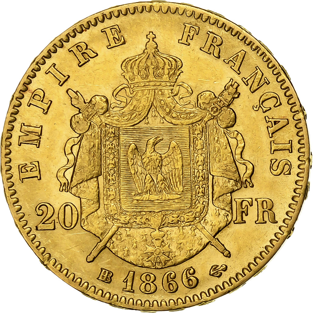 Francia, Napoleon III, 20 Francs, 1866, Strasbourg, Oro, EBC, Gadoury:1062