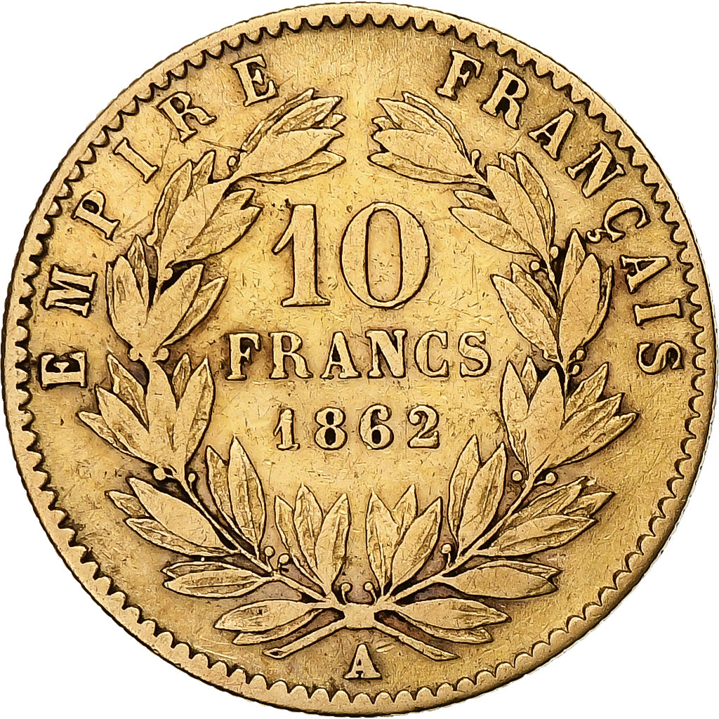 Francia, Napoleon III, 10 Francs, 1862, Paris, Oro, MB+, Gadoury:1015, KM:800.1