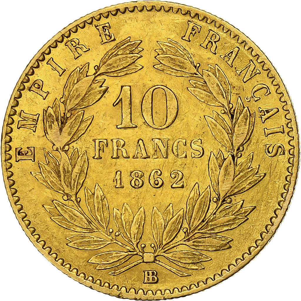 Francja, Napoleon III, 10 Francs, 1862, Strasbourg, Złoto, EF(40-45)