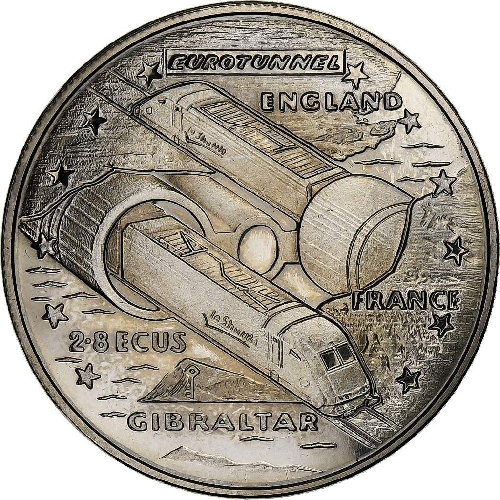 Gibraltar, Elizabeth II, 2.8 Ecus, Eurotunnel, 1993, Cupro-nickel, SPL+, KM:478