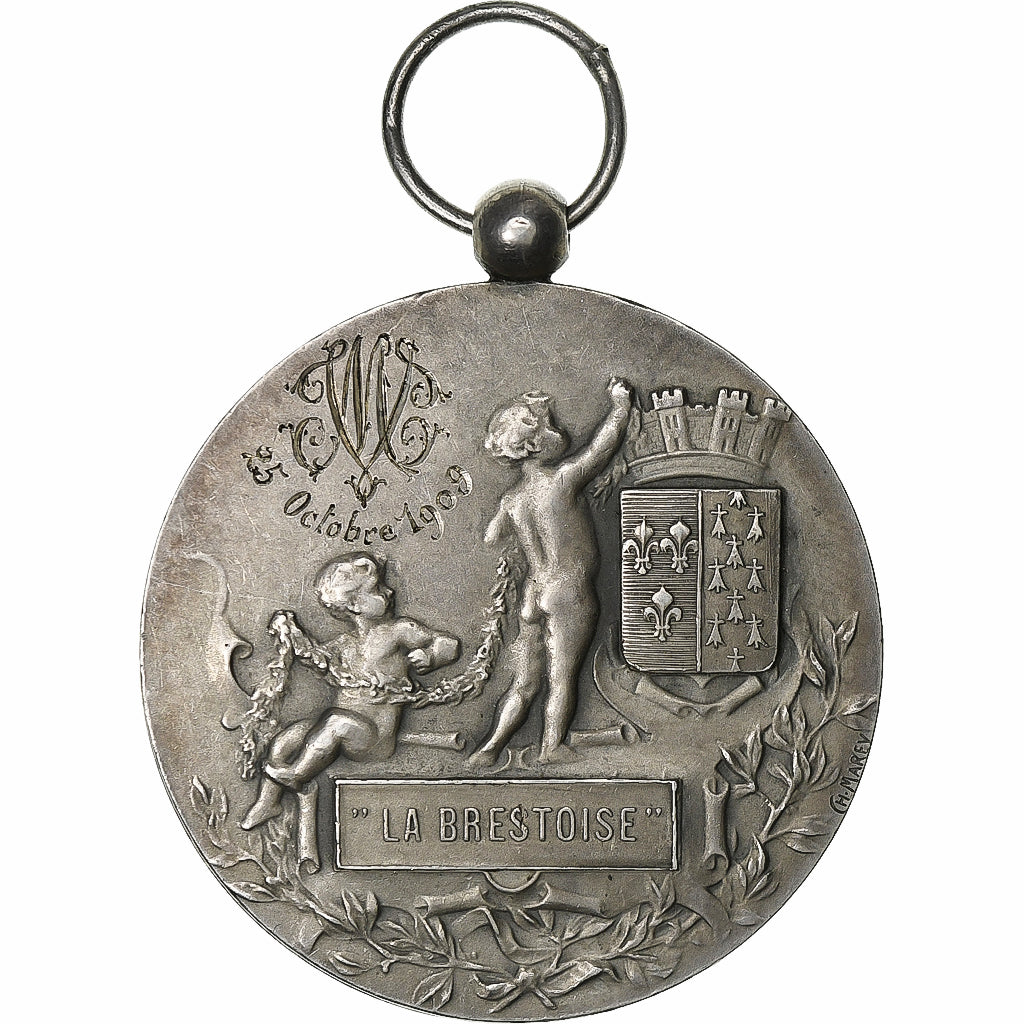 France, Medal, La Brestoise, 1909, Silver, Marey, AU(50-53)