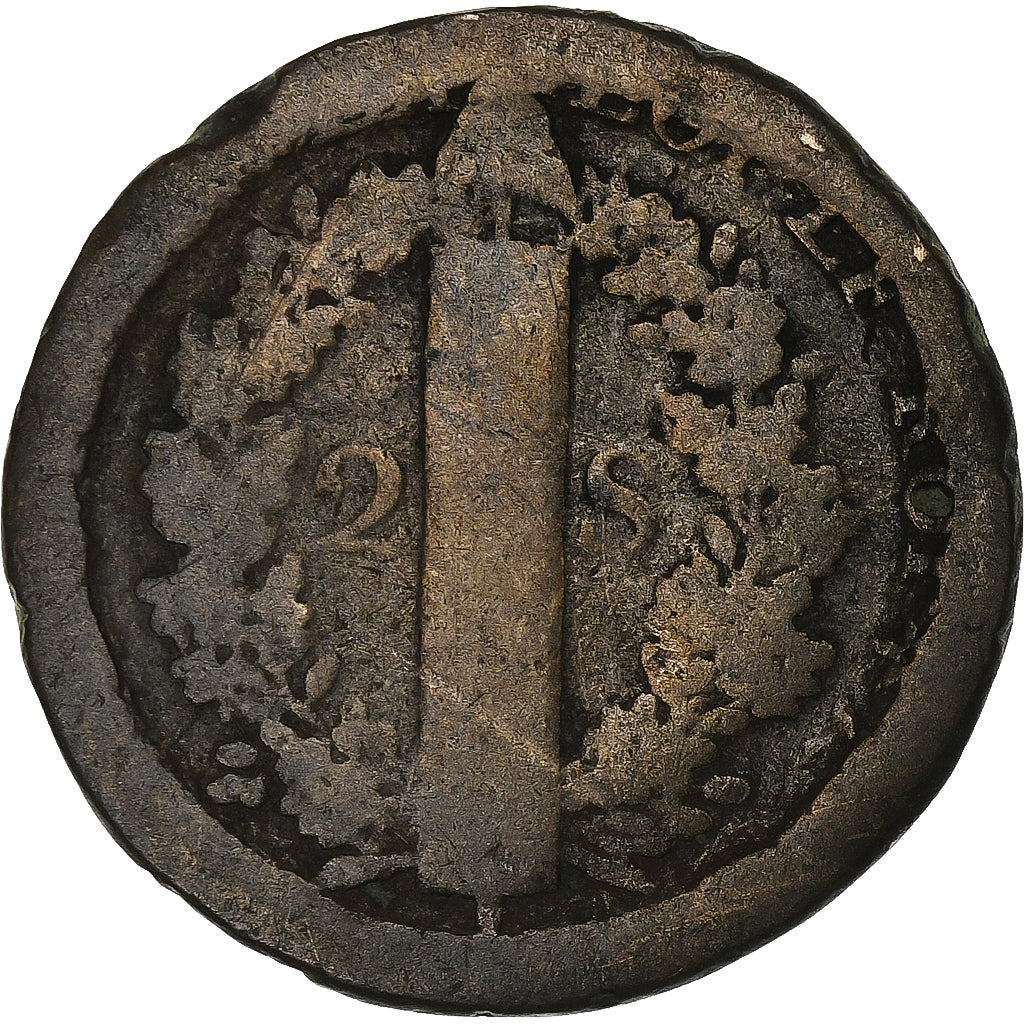 France, Token, 2 Sols transformé en Palet de Jeu, 1792, Strasbourg, Bronze
