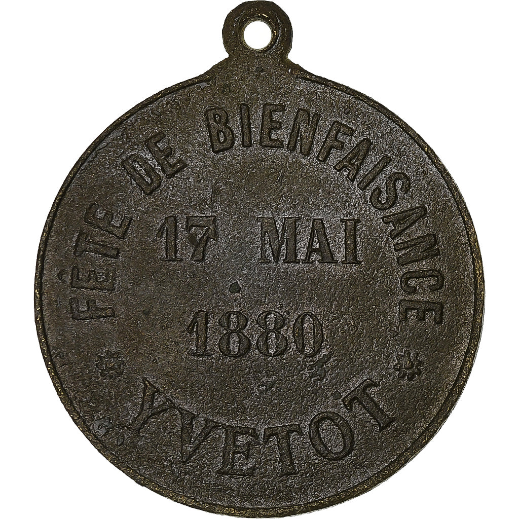 France, Médaille, Fête de Bienfaisance, Yvetôt, 1880, Bronze, TTB