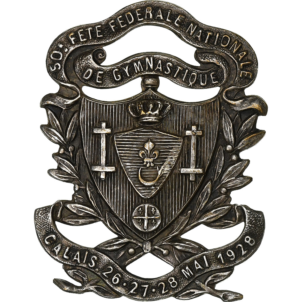 France, Medal, Fête Fédérale Nationale de Gymnastique, Calais, 1928, Silvered