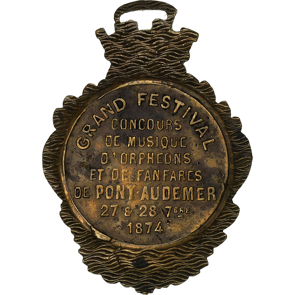 France, Médaille, Grand Festival de Musique de Pont-Audemer, 1874, Bronze, TTB