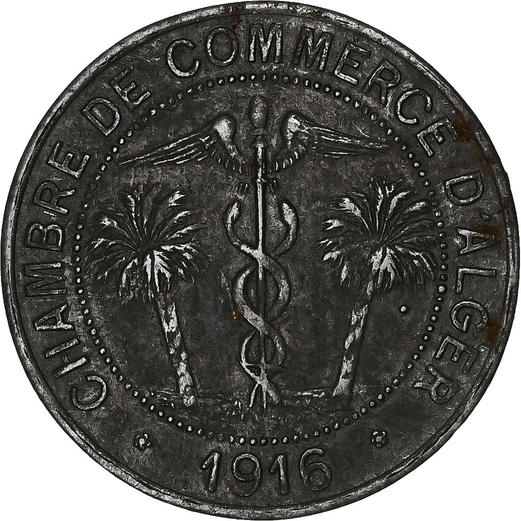 Algeria, Chambre de Commerce d'Alger, 10 Centimes, 1916, SS, Aluminium
