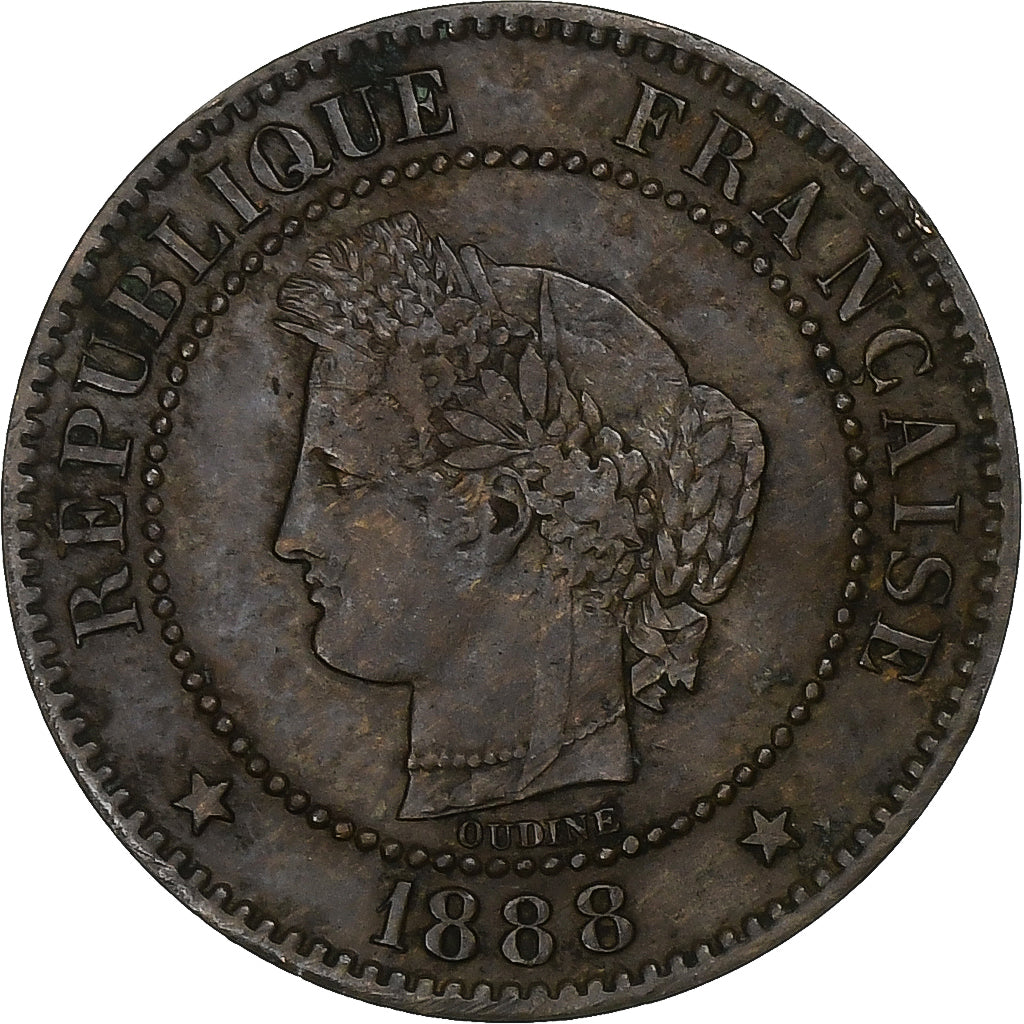 France, 2 Centimes, Cérès, 1888, Paris, Bronze, VF(30-35), Gadoury:105