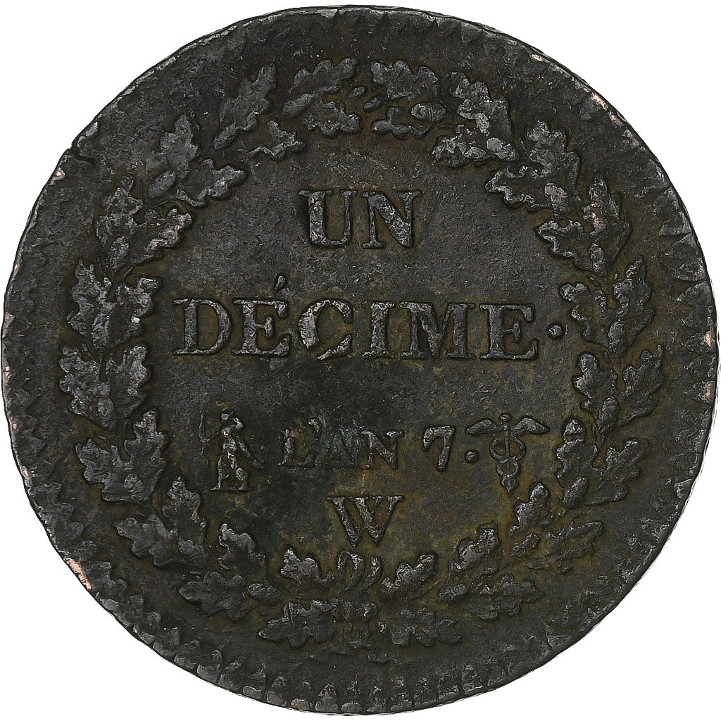 France, Decime, Dupré, AN 7, Lille, Bronze, VF(30-35), KM:644.11