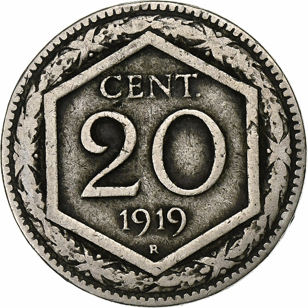 Italia, 20 Centesimi, 1919, Níquel, BC+