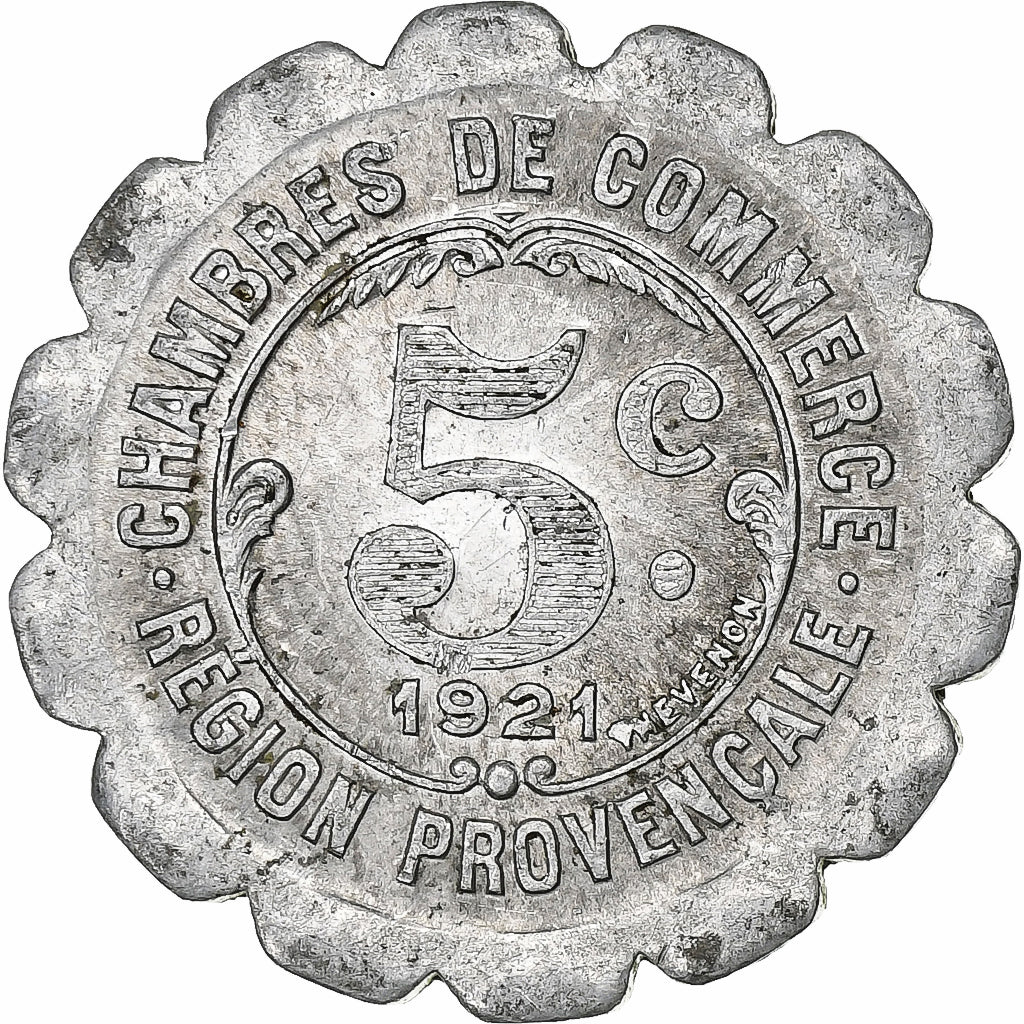 França, Chambre de Commerce, Région Provençale, 5 Centimes, 1921, AU(55-58)
