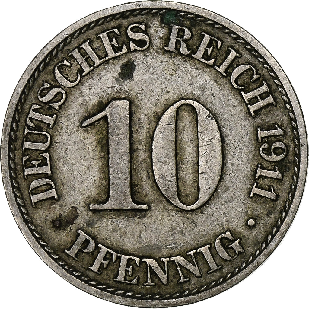 Germania, 10 Pfennig, 1911, Berlin, Cupronickel, BB