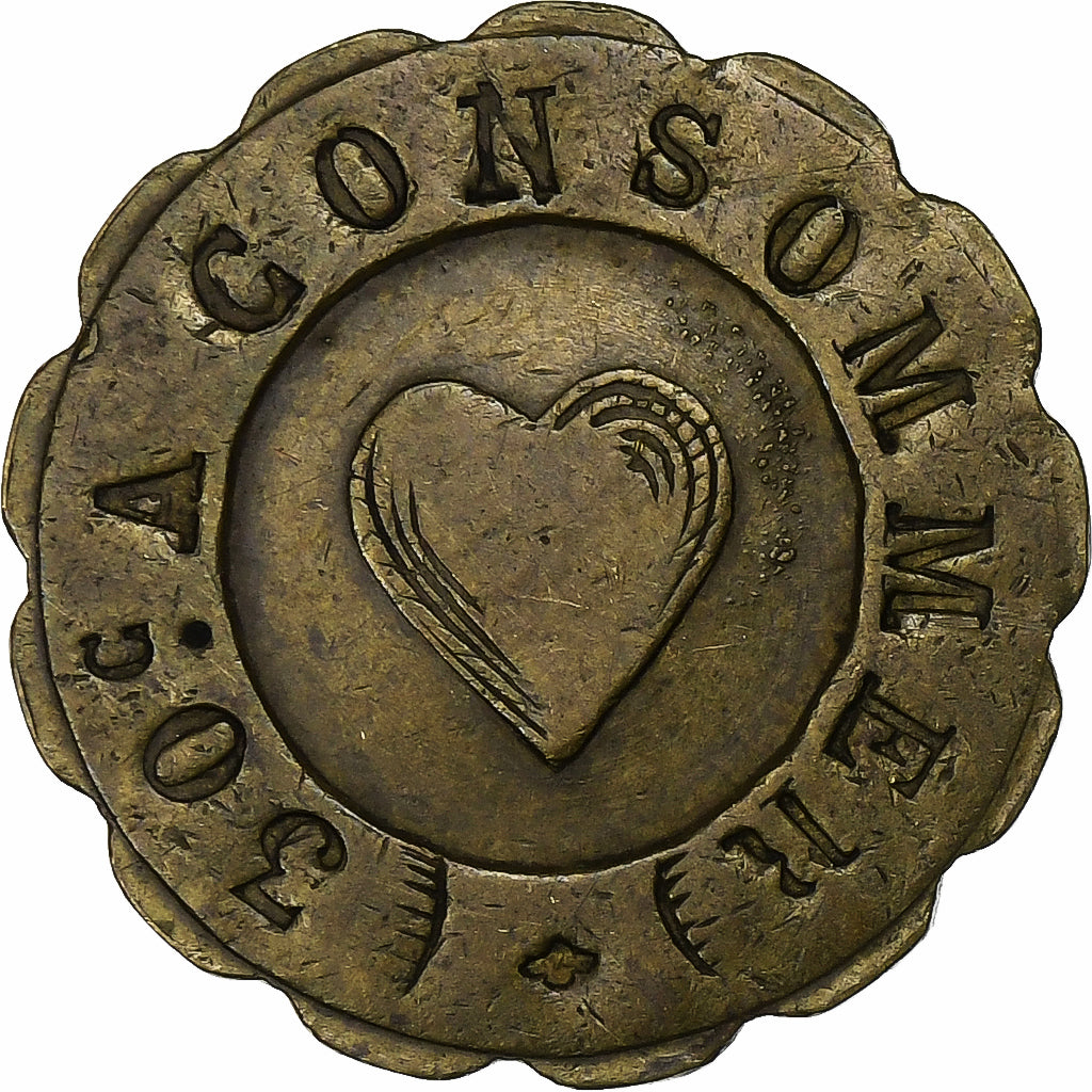 France, 30 Centimes, A Consommer, Laiton, Coeur, TTB