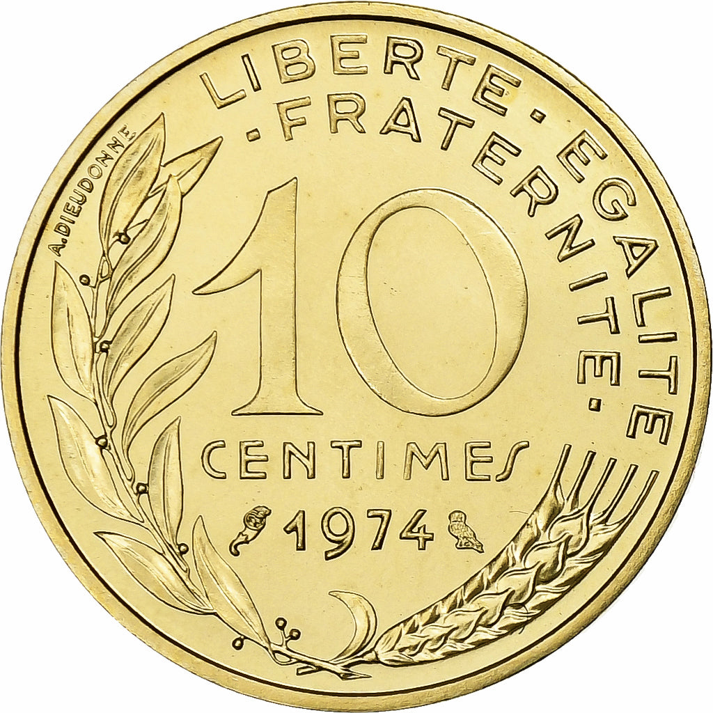 France, 10 Centimes, Marianne, 1974, Paris, FDC, Aluminum-Bronze, MS(65-70)