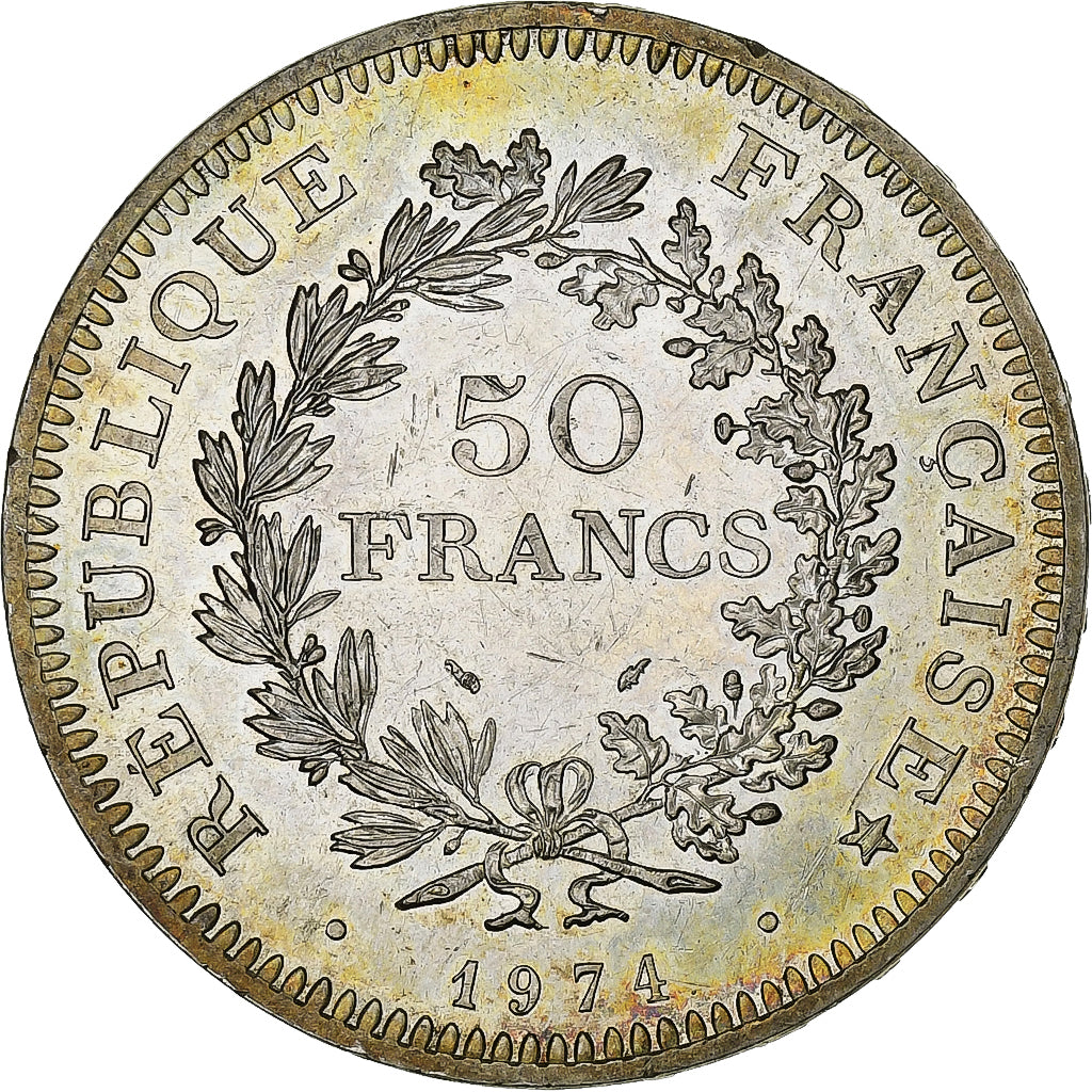 France, 50 Francs, Hercule, 1974, Avers 20 francs, Silver, AU(55-58)